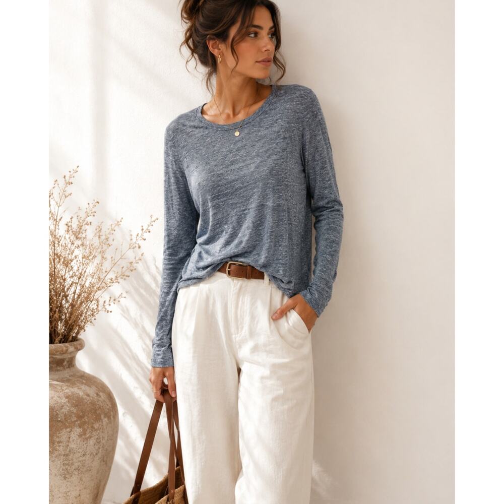 ALC Blue Heathered Cut Out Back Tee Shirt Womens L Casual Luxury Classic Staple